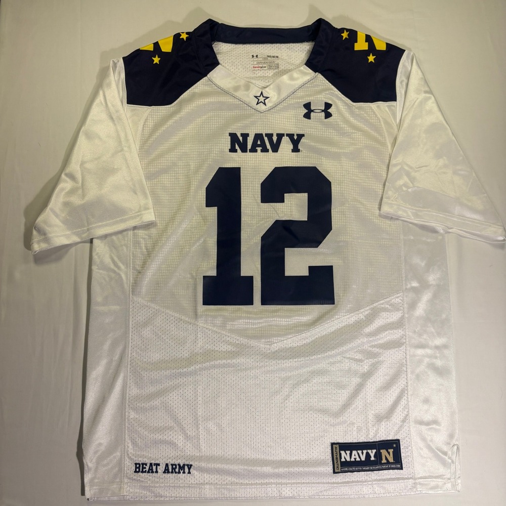 Under Armour Navy Midshipmen #12 Beat Army Football Jersey White Mens Medium